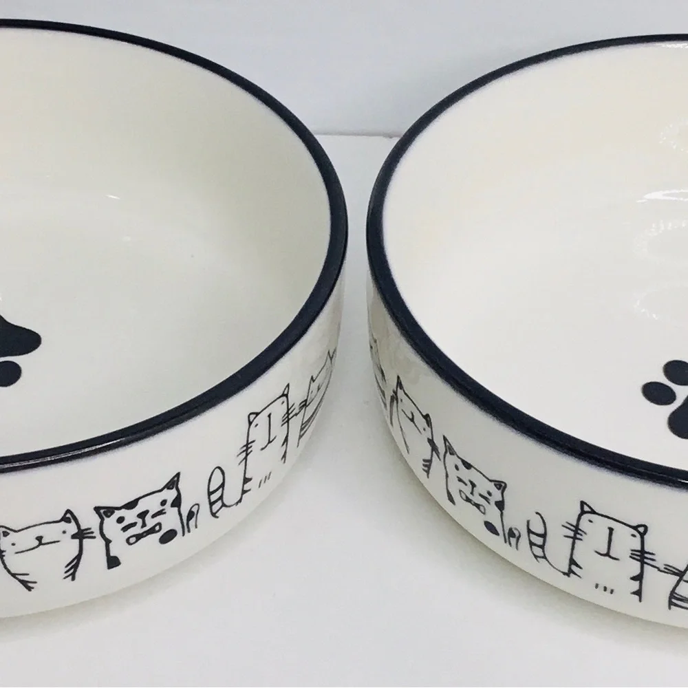 2 Good Kitty White Ceramic Pet Bowl 5” New